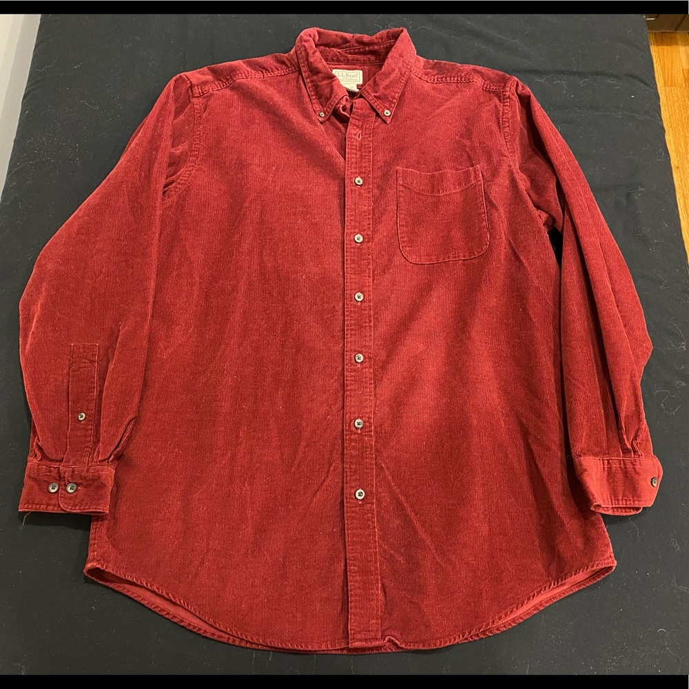 Men’s LL Bean red corduroy shirt sz L tall